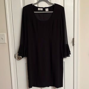 Vintage Liz Claiborne Fully-lined Black Sheer Dress Tulip Sleeves Polyester 12